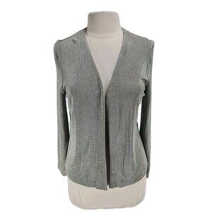 ALEX EVENINGS Women Size 10 Glitter Open Front Top Light Turquoise Long SLV 83P